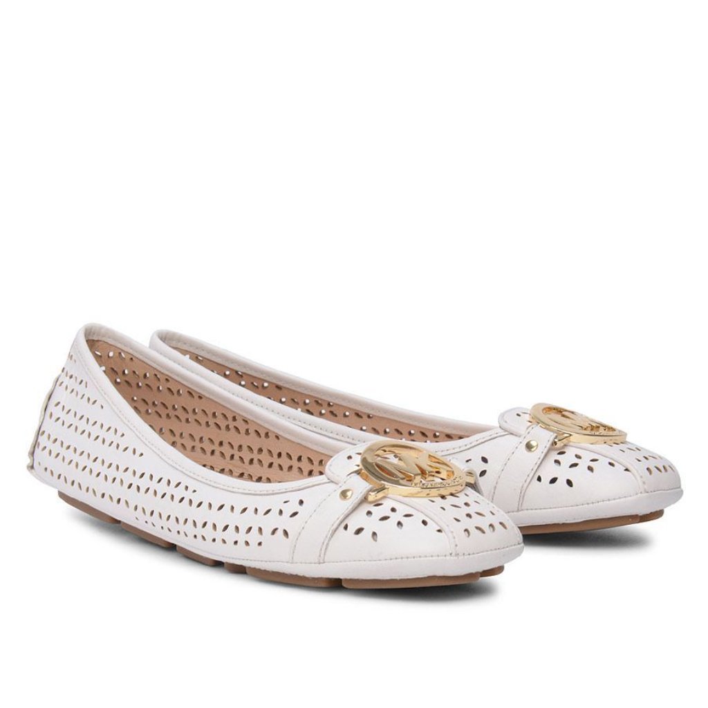 Michael Kors Ballet Flats Fulton Moc Perforated Mk Cream New In Box